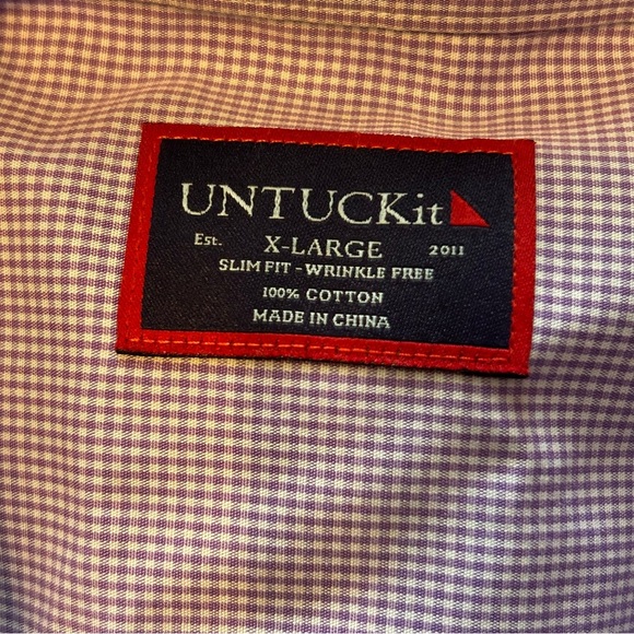 Untuck It Mens XL Slim Fit Wrinkle Free Purple White Plaid Button Up Shirt - Picture 3 of 6